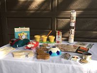 Full lot items arranged on table showing all included toys and packets