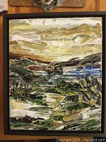 Front view close-up showing thick impasto texture and layered colors