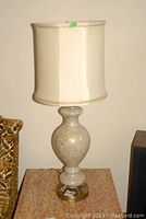 View of one complete table lamp showing base and shade