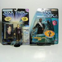 Full view of sealed Star Trek Data and Worf action figures in original blister packaging
