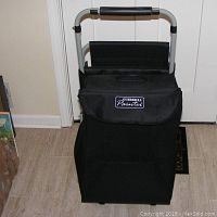 Front view of the Guerilla Painter Best Buddy art cart with flap covering storage compartment under handle