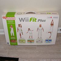 Front of the Wii Fit Plus software box showing exercise images and features