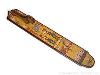 Full view of the tole painted mangle board showing the painted figures, logos, and detailed artwork along the length.