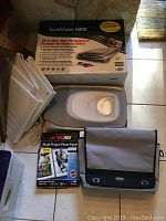 Microtek ScanMaker 5900 scanner box, scanner device, slide holders, photo paper package, and carrying case