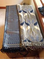 Two silk-wool blend shawls with blue and grey paisley patterns