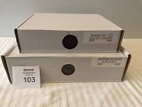 Two white storage boxes labeled Kristina 7x7 Burgundy and Kristina 8x10-20 Burgundy