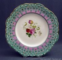 Front full view of antique Copeland Spode porcelain plate showing floral design and decorative border