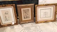Overview of three gold framed sketches grouped together