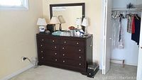 Front view of dresser with mirror on top