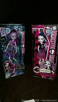 Two Monster High dolls in original packaging, shown front view