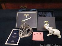 Lot contents with original boxes for Capredoni glass bird paperweight and Adeline porcelain elephant