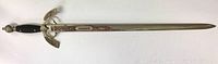 Full view of the 24 inch decorated sword showing blade, guard, and handle.