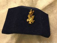 10 kt gold eagle-shaped pendant on dark blue fabric background, front view