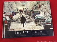 Front cover of the softcover book titled 'The Ice Storm' showing icy street with cars and fallen branches
