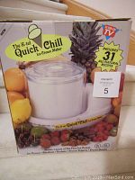 Photo of the K-Tel Quick Chill Ice Cream Maker box showing the product image, brand, and recipe highlight.