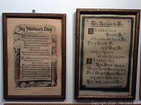 Two vintage framed wall art pieces hung on a wall showing entire frames and poems