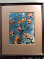 Overall view of framed painting showing mat and frame