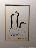 Full view of the Benjamin Chee Chee print titled 'Friends' showing three stylized birds in a frame.