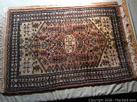 Full view of the small rectangular rug, showing overall pattern, size, and color.