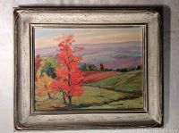 Full front view of painting in silver‐white painted wooden frame against white background