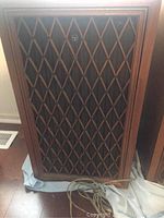 Front view of a Pioneer CS-88A speaker with wooden lattice grill and Pioneer badge.