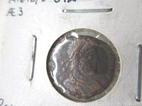 Front side (obverse) of bronze Ancient Roman coin featuring Emperor Valentinian II's profile.