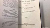 Photo showing title page of 'Canadian Draught Horse Stud Book Volume I' published in 1888 in Toronto by Hunter, Rose & Co.