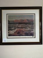 Full view of framed lithograph showing overall condition, mat, and frame