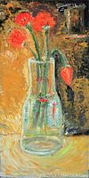 Full view of the original oil painting on canvas featuring flowers in a vase.