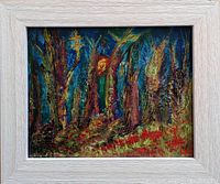 Frontal image of the framed abstract oil painting displaying its full composition and colors