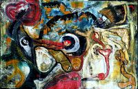 Full view of painting showing overall composition, colors and condition