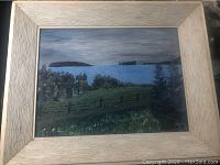 Full view of oil painting showing landscape, frame, and overall condition.