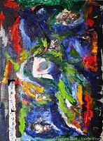 Full front view of the abstract painting showing overall composition and colors