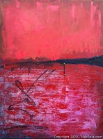 Full-frontal view of the abstract painting showing overall color palette and composition