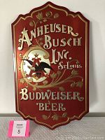 Front view of the vintage Anheuser Busch Inc St Louis Budweiser Beer metal sign showing the full design and text.