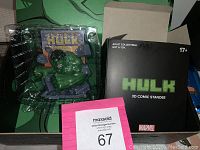 Green Hulk 3D comic standee in plastic packaging with black box behind showing Marvel branding