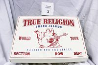 Original True Religion branded shoe box with logo and design on the lid.