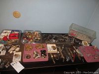 Wide shot showing all watches and jewelry pieces laid out on a table
