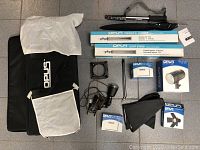 Overhead view of all Opus lighting components laid out.