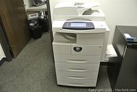 Front view of Xerox WorkCentre 4250 showing overall unit, paper trays, and control panel.