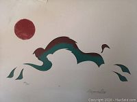 Full view of the silkscreen artwork showing a buffalo in silhouette with a red sun graphic element and edition number 89/300.