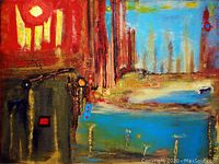 Full front view of the painting showing overall abstract composition