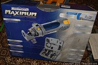 Box showing Mastercraft Maximum spin saw with description and image of tool and case.