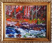 Front view of framed landscape painting showing full composition and colors