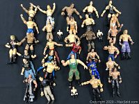 Overhead view of all figures on black background