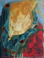 Front view of painting showing full abstract composition and artist signature lower left