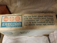 Original box top showing branding and description for Gilbert Erector Set No. 10120.