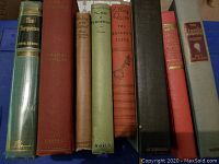 Photo showing 10 different vintage books including 'Sergeant Grischka', 'Tea-Room Recipes', 'Tony's Scrap Book 1937-38 Edition', 'The Wind in the Willows', 'The Spy', among others.