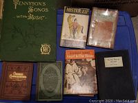 Vintage books, varying titles and covers, multiple genres including poetry and fiction, in varying states of wear.