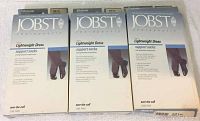 Front view of three original boxes of Jobs Therapeutic Lightweight Dress support socks showing the product and brand name.
